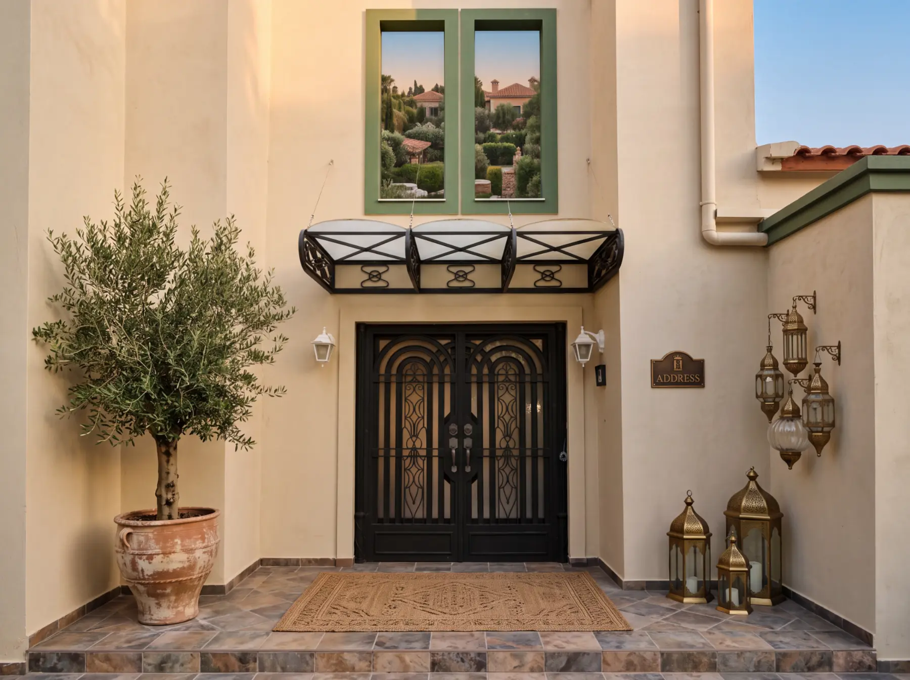 Main front door and sheltered entrance